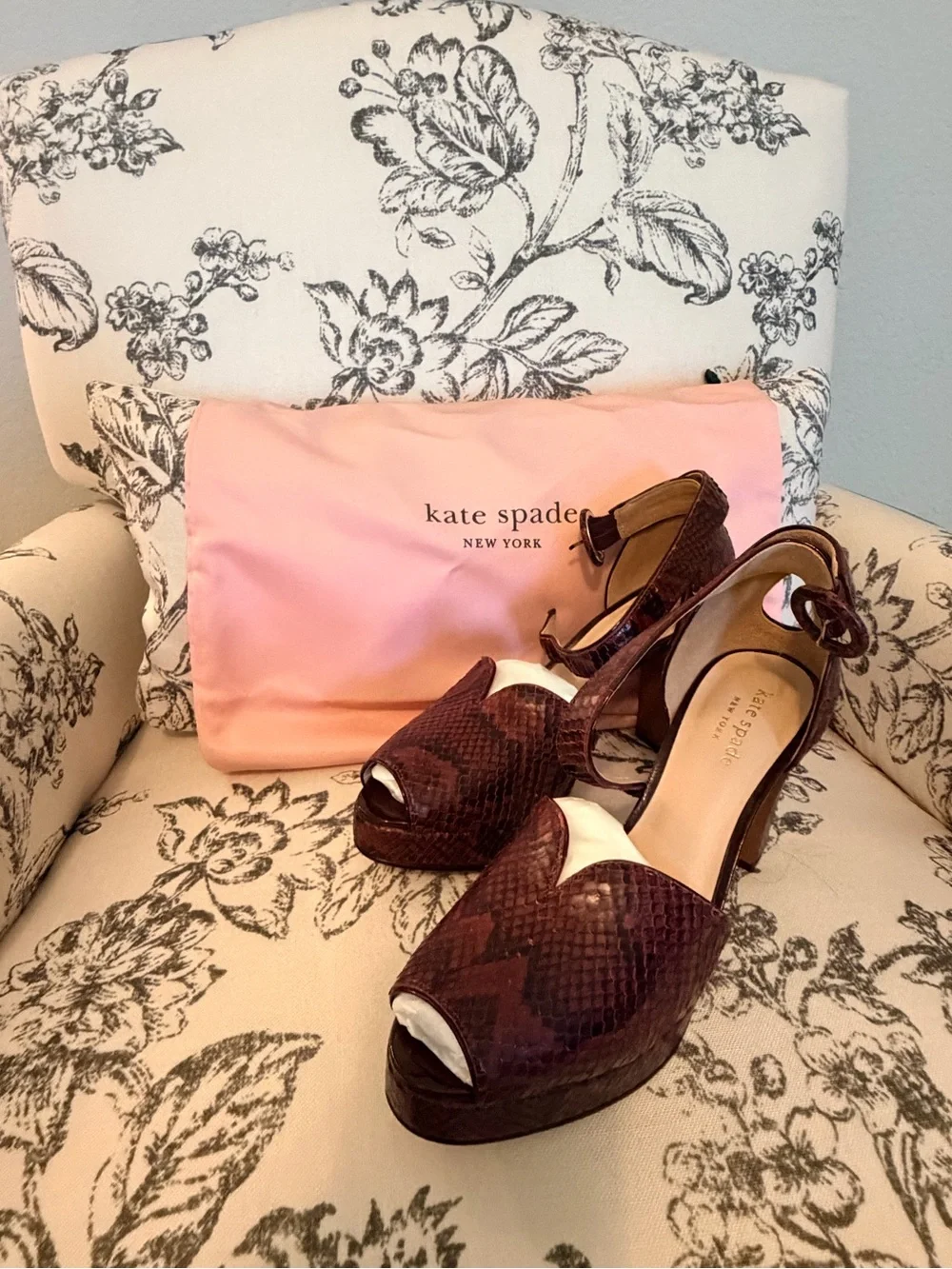 kate spade Snakeskin Peep-Toe Platform Sandals with Ankle Strap